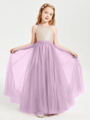Long Junior Bridesmaid Gown Sequined Top Tulle Skirt Wisteria