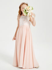 Long Chiffon Bridesmaid Dresses Lace Top Pearl Pink