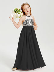 Long Chiffon Bridesmaid Dresses Lace Top Black