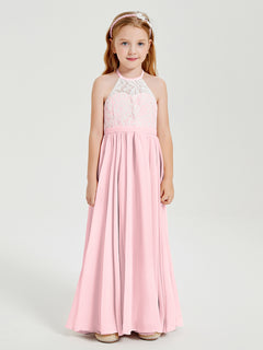 Long Chiffon Bridesmaid Dresses Lace Top Blushing Pink