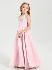 Long Chiffon Bridesmaid Dresses Lace Top Blushing Pink