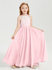 Long Chiffon Bridesmaid Dresses Lace Top Blushing Pink