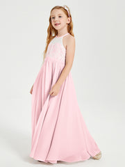 Long Chiffon Bridesmaid Dresses Lace Top Blushing Pink