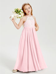 Long Chiffon Bridesmaid Dresses Lace Top Blushing Pink