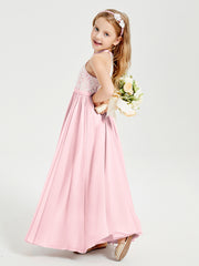Long Chiffon Bridesmaid Dresses Lace Top Blushing Pink