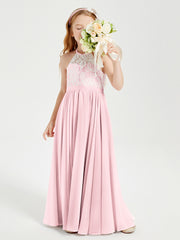 Long Chiffon Bridesmaid Dresses Lace Top Blushing Pink