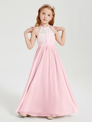 Long Chiffon Bridesmaid Dresses Lace Top Blushing Pink