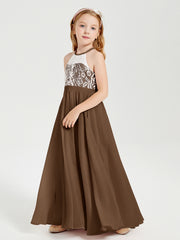 Long Chiffon Bridesmaid Dresses Lace Top Brown