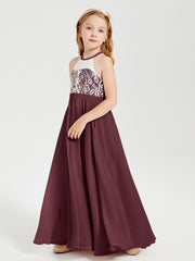Long Chiffon Bridesmaid Dresses Lace Top Cabernet