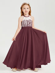 Long Chiffon Bridesmaid Dresses Lace Top Cabernet