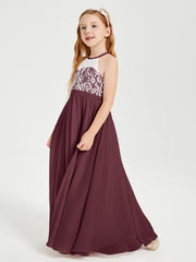Long Chiffon Bridesmaid Dresses Lace Top Cabernet