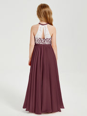 Long Chiffon Bridesmaid Dresses Lace Top Cabernet