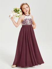Long Chiffon Bridesmaid Dresses Lace Top Cabernet