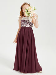 Long Chiffon Bridesmaid Dresses Lace Top Cabernet