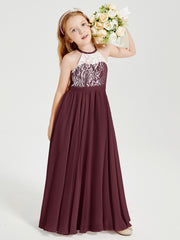 Long Chiffon Bridesmaid Dresses Lace Top Cabernet