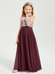 Long Chiffon Bridesmaid Dresses Lace Top Cabernet