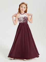 Long Chiffon Bridesmaid Dresses Lace Top Cabernet