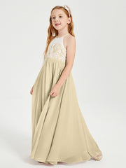 Long Chiffon Bridesmaid Dresses Lace Top Champagne