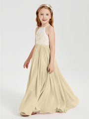 Long Chiffon Bridesmaid Dresses Lace Top Champagne
