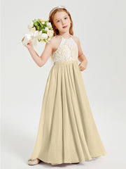 Long Chiffon Bridesmaid Dresses Lace Top Champagne