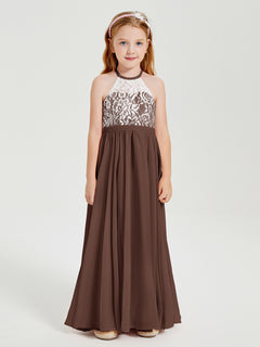 Long Chiffon Bridesmaid Dresses Lace Top Chocolate