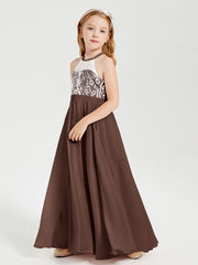Long Chiffon Bridesmaid Dresses Lace Top Chocolate
