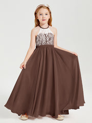 Long Chiffon Bridesmaid Dresses Lace Top Chocolate