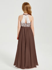 Long Chiffon Bridesmaid Dresses Lace Top Chocolate