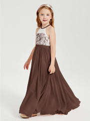 Long Chiffon Bridesmaid Dresses Lace Top Chocolate