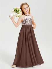 Long Chiffon Bridesmaid Dresses Lace Top Chocolate