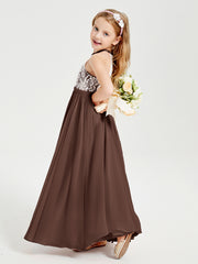 Long Chiffon Bridesmaid Dresses Lace Top Chocolate