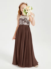 Long Chiffon Bridesmaid Dresses Lace Top Chocolate