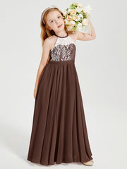 Long Chiffon Bridesmaid Dresses Lace Top Chocolate