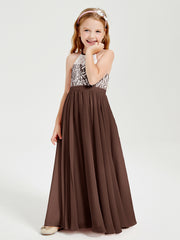Long Chiffon Bridesmaid Dresses Lace Top Chocolate