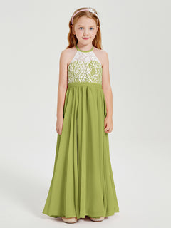 Long Chiffon Bridesmaid Dresses Lace Top Clover