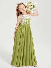 Long Chiffon Bridesmaid Dresses Lace Top Clover