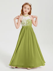 Long Chiffon Bridesmaid Dresses Lace Top Clover