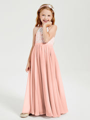 Long Chiffon Bridesmaid Dresses Lace Top Coral