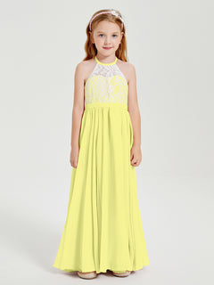 Long Chiffon Bridesmaid Dresses Lace Top Daffodil