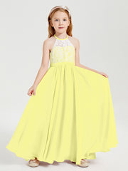 Long Chiffon Bridesmaid Dresses Lace Top Daffodil