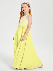 Long Chiffon Bridesmaid Dresses Lace Top Daffodil