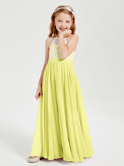 Long Chiffon Bridesmaid Dresses Lace Top Daffodil