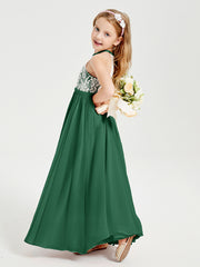 Long Chiffon Bridesmaid Dresses Lace Top Dark Green