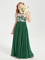 Long Chiffon Bridesmaid Dresses Lace Top Dark Green