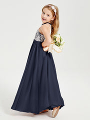 Long Chiffon Bridesmaid Dresses Lace Top Dark Navy