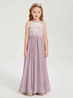 Long Chiffon Bridesmaid Dresses Lace Top Dusk