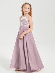 Long Chiffon Bridesmaid Dresses Lace Top Dusk