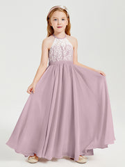 Long Chiffon Bridesmaid Dresses Lace Top Dusk