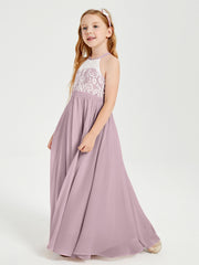 Long Chiffon Bridesmaid Dresses Lace Top Dusk