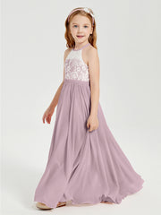 Long Chiffon Bridesmaid Dresses Lace Top Dusk